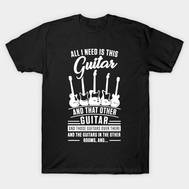 Asian Size Men Black Print T-shirt All I Need Is Guitar No-Cut Heat Transfer Print Cotton Tshirt
