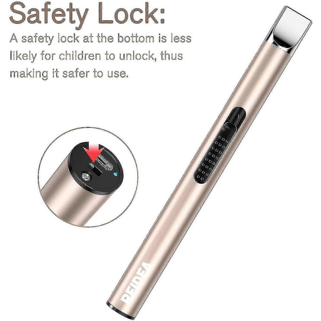 Electronic Candle Lighter Arc Windproof Flameless Usb Rechargeable Lighter With Safe Button For Home Kitchen Champagne Gold Old Model