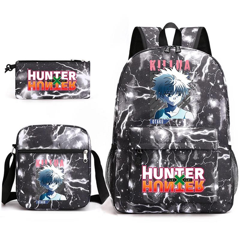 Рюкзак для студентов с принтом аниме Hunter x Hunter, повседневный рюкзак для мальчиков и девочек, набор из 3 предметов с пеналом