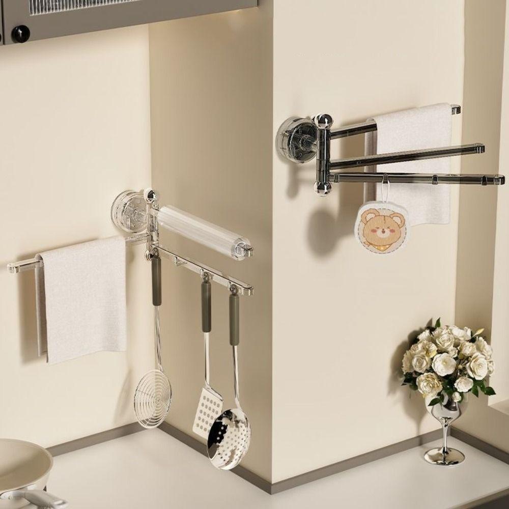 Multi-pole Suction Cup Towel Rack 180°Rotating Clothes Hanger Shelves Bathroom Towel Pole Rag