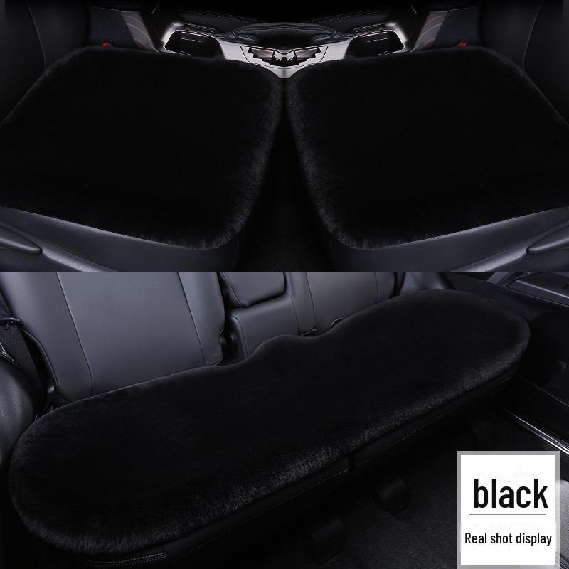 Комплект плюшевых подушек на сиденье автомобиля «Зимний кролик»: Без спинки, теплый шерстяной чехол на заднее сиденье, универсальная посадка - 3 шт.