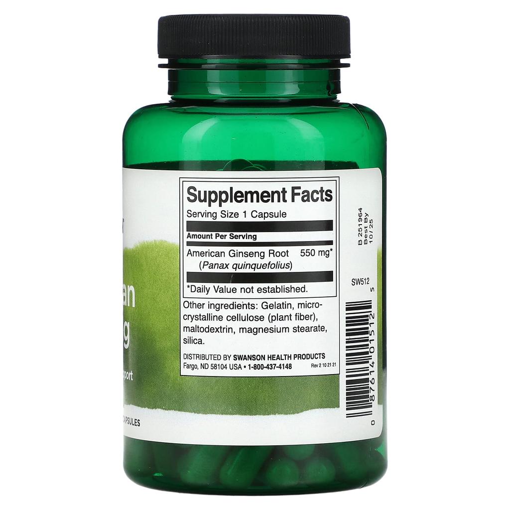 Swanson American Ginseng, 550 Mg, 100 Capsules