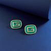 Серьги-гвоздики с зелеными каплями масла в стиле ретро в стиле Гонконга, женские повседневные простые овальные квадратные серьги-гвоздики с буквой G, холодный ветер