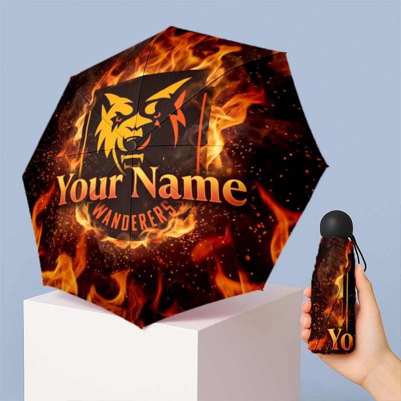 Wolverhampton Wanderers Football Manual Five Fold 8 Rib Umbrella Support Custom Text, Lightweight Travel Umbrella