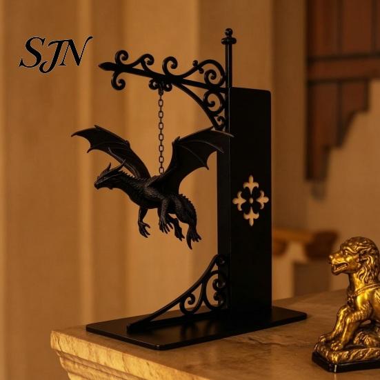 Creative Decorative Desk Accessories Flying Dragon Bookshelf Light, Bookend Light for & Desk, Metal Book Support Readers Sculpture Support, Heavy Duty
