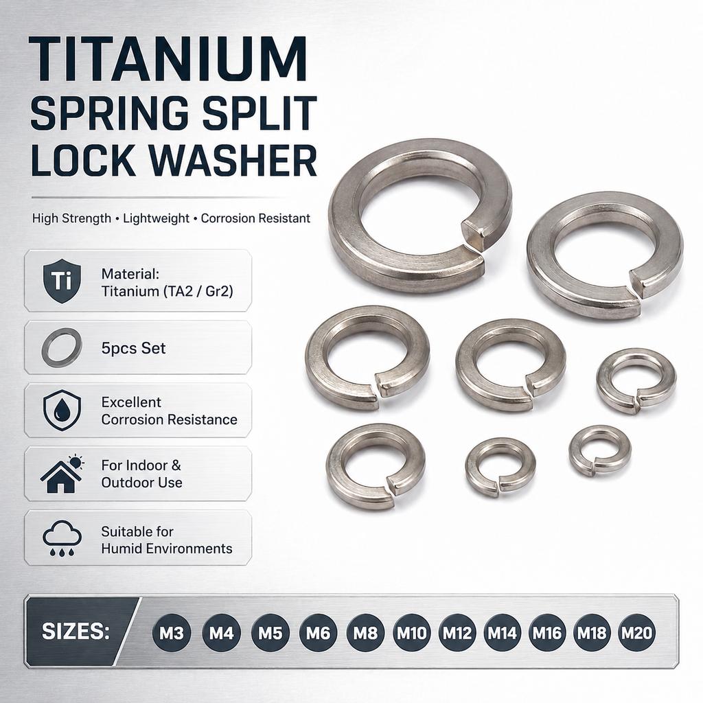 5pcs Titanium Spring Lock Washer M3 M4 M5 M6 M8 M10 M12 M16 M18 M20 TA2 Titanium Gr2 Spring Split Lock Washer Elastic Gasket