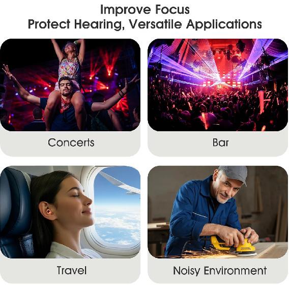 45dB Ear Plugs for Sleeping Noise Cancelling, Soft Ear Plugs for Concert, Reusable Ear Plugs for Noise Reduction with 8 Ear Tips, Silicone Hearing