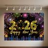 Black Gold New Year Background Banner Glitter 2026 Happy New Year Backdrop Supplies Balloons New Year Party Decoration Gifts