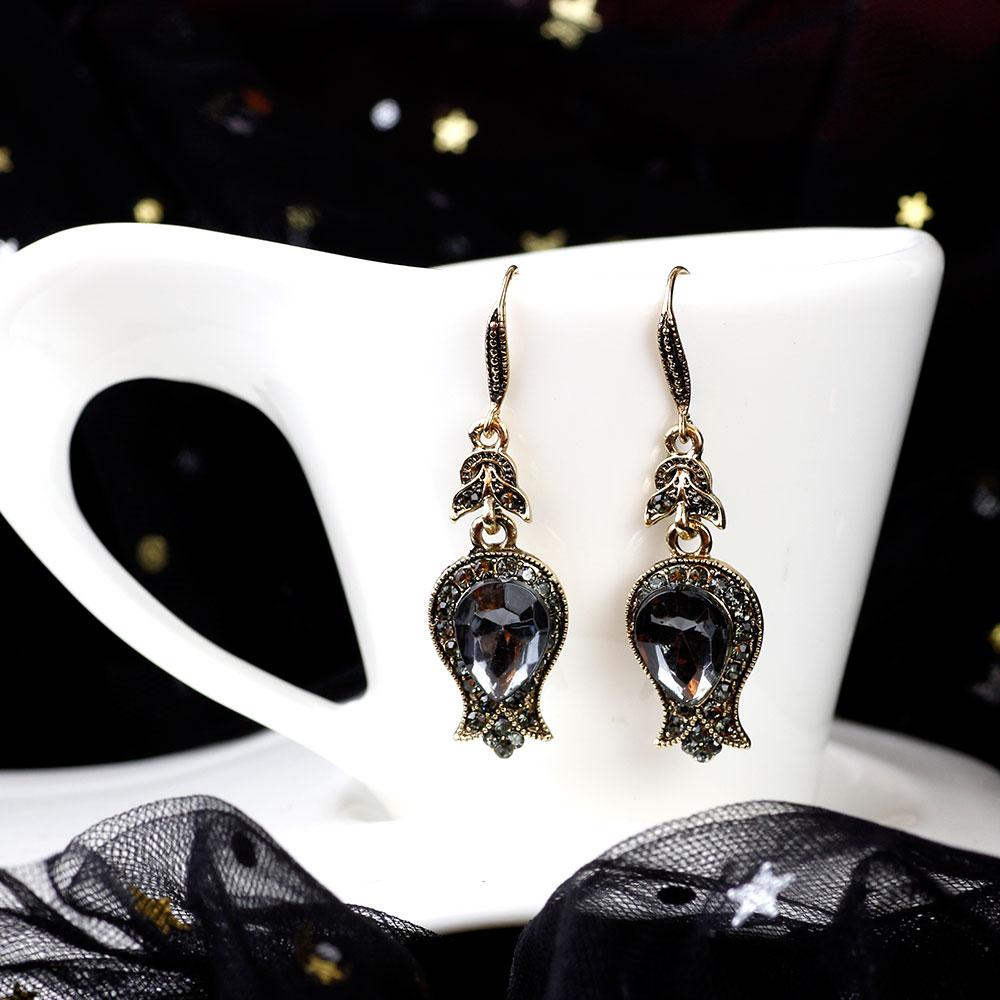 Grey Crystal Turkish Women's Earrings Vintage Wedding Jewelry Earrings Gift