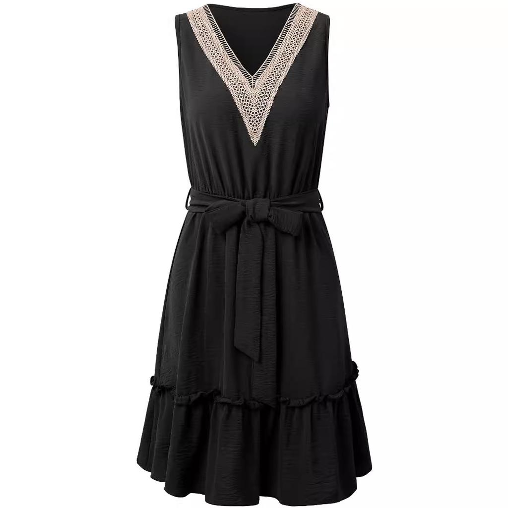 GMXIA Женская мода лето весна однотонный принт без рукавов с v-образным вырезом и высокой талией повседневные платья