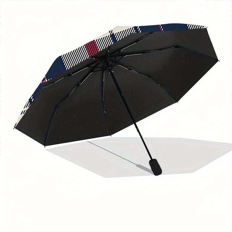 1pc Tartan Pattern Automatic Folding Umbrella - Portable Foldable Design with 8 Ribs, Durable Plastic & Iron Frame, Casual Outdoor Accessory