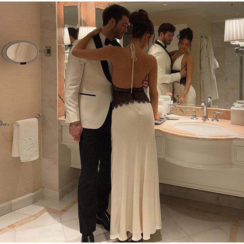 Женское платье с кружевной вставкой, на шее, пляжное, для путешествий, летнее, новый стиль, платье с подчеркнутой талией, темпераментное, длинное, без рукавов, облегающее