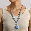 Boho Western Ethnic Vintage Antique Silver Alloy Geometric Imitation Turquoise Necklace Party Accessories For Women