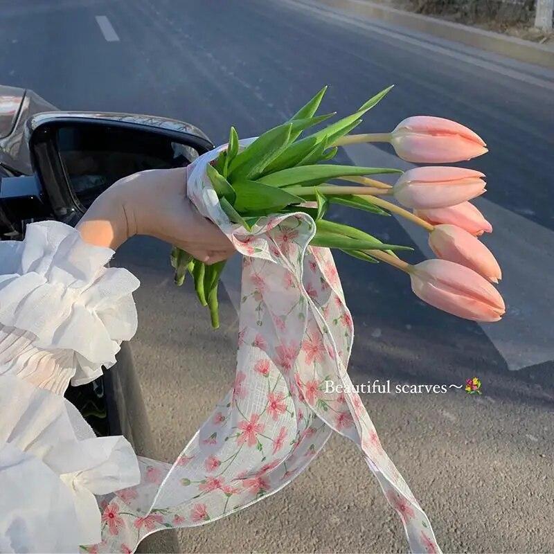 Шарф для волос с цветочным принтом, повязка на голову, бандана, женский летний тонкий шифоновый солнцезащитный платок, ретро треугольный шарф, тюрбан