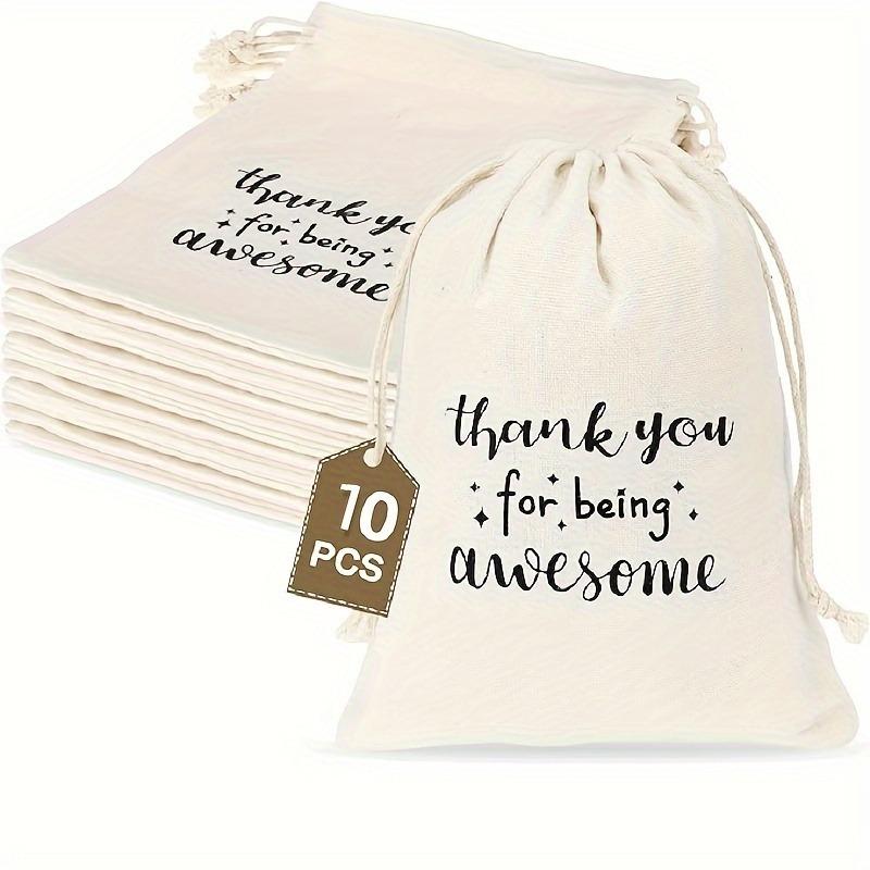 5/10pcs Canvas Drawstring Bag, Birthday Party, Holiday, Wedding Decoration Gift, Letter Print, Drawstring Drawstring, Drawstring Bag