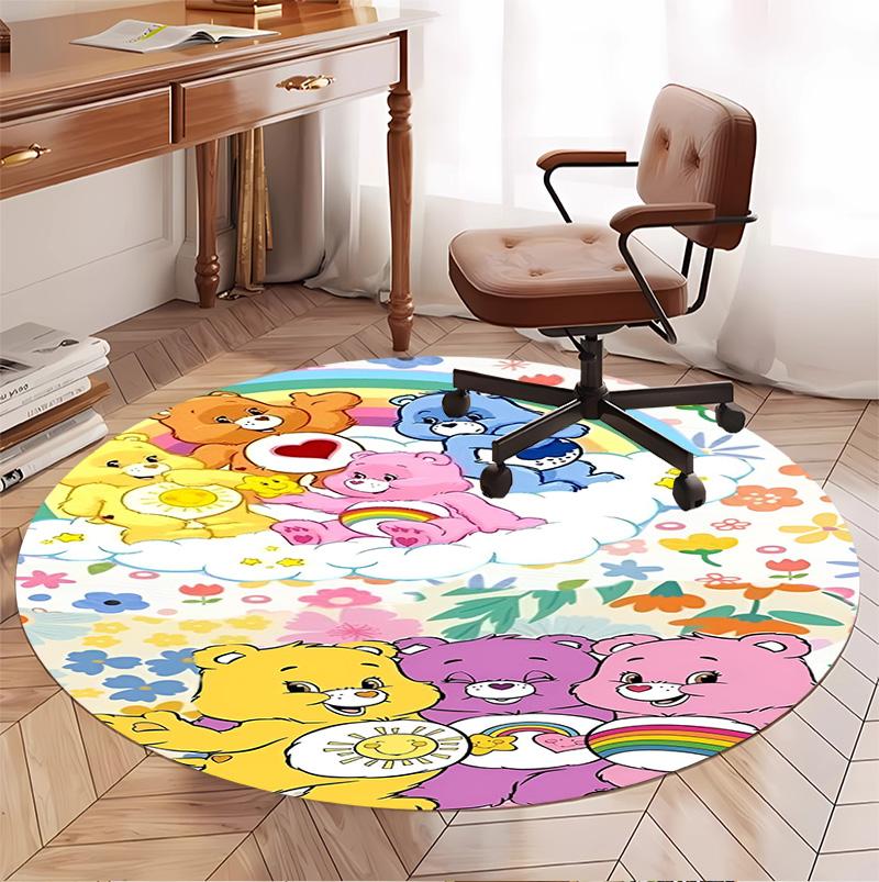Care Bears Pattern Round Rug, Indoor/Outdoor Mat, for Picnic, Gameroom, Bedroom, Office, Living Room, Home Decor Carpet, Birthday Gift