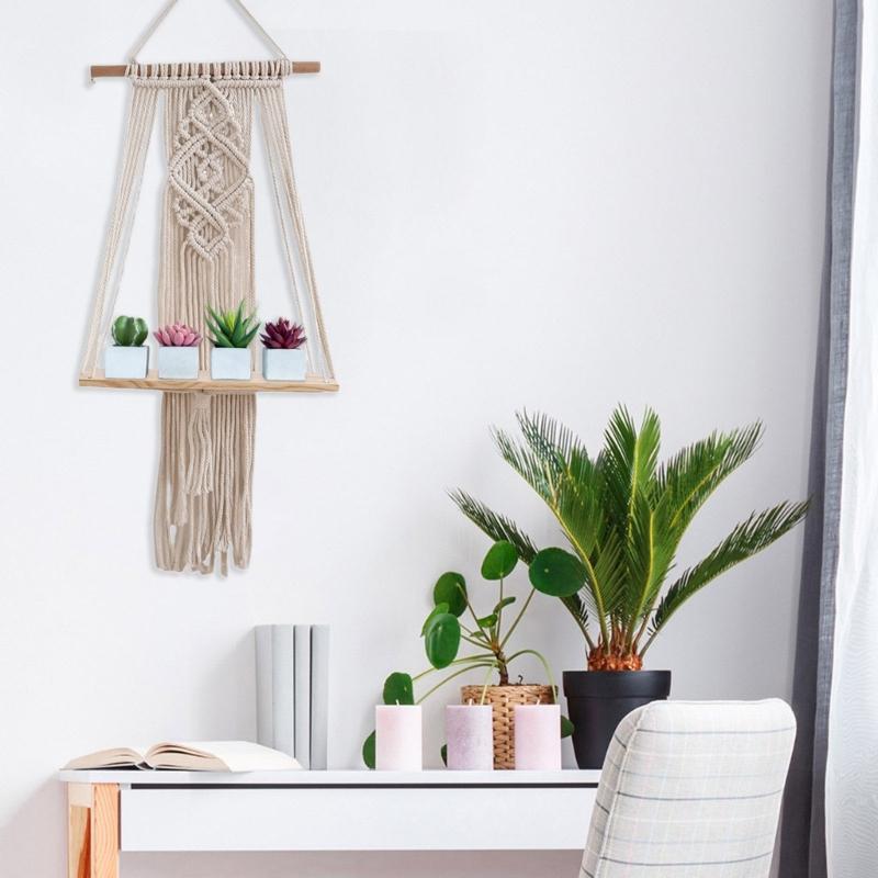 Хлопковый веревочный стеллаж для хранения для спальни, плетеный вручную гобелен, стеллаж для хранения, подвесная полка из веревки-качели, настенный органайзер