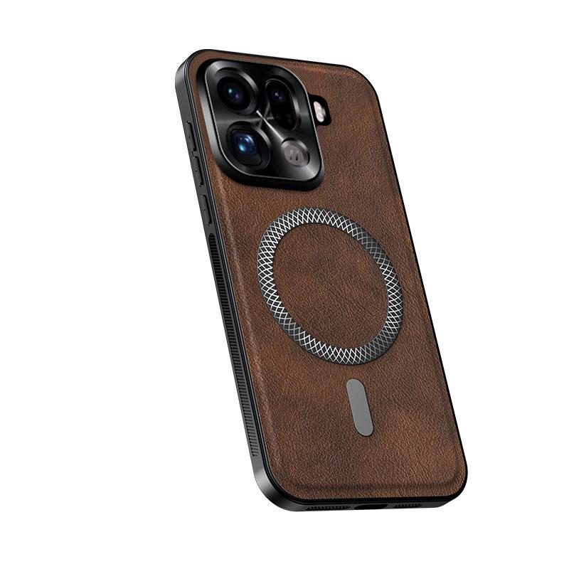 Применимо к OPPO FindX9Pro Металлическая линза Магнитный чехол для мобильного телефона Кожаный узор FindX8Ultra Защитный чехол