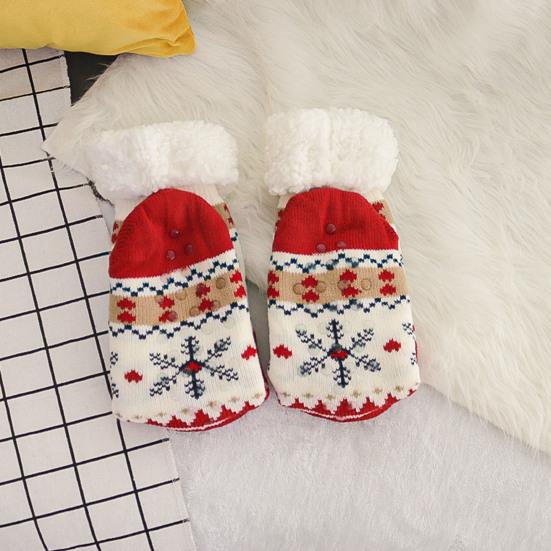 1 Pair Winter Floor Socks Thickened Fuzzy Plush Warmth Retention Christmas Elk Snowflake Print Leg Warmer Silicone Bottom Fall Winter Floor Socks