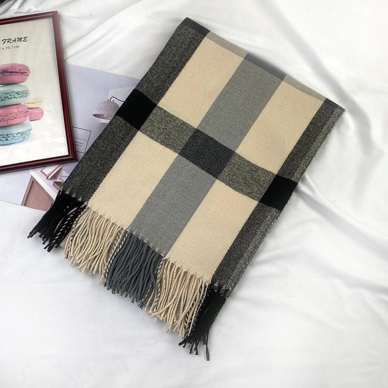 Autumn And Winter New Checkered Scarf Women'S Imitation Cashmere High End Korean Versatile Black And White Striped Big Shawl