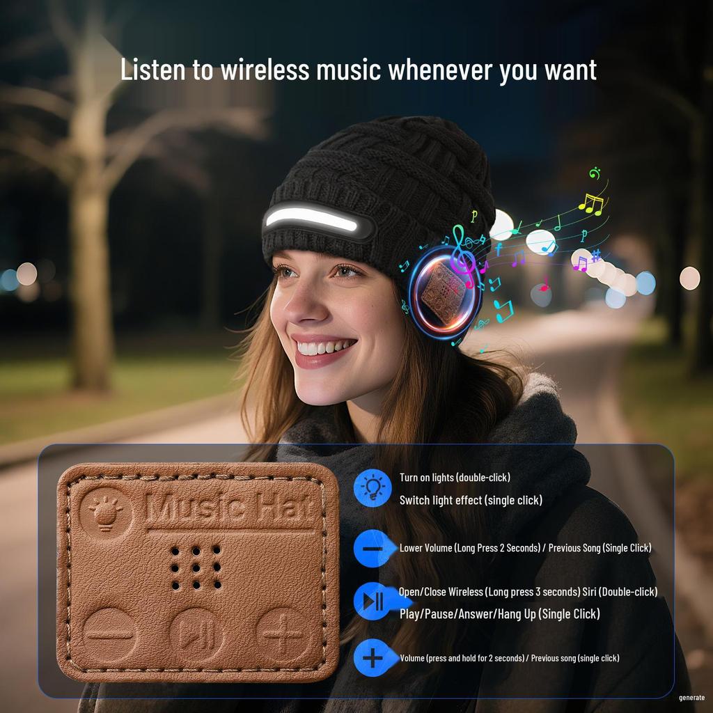 Светодиодная светящаяся вязаная шапка с Bluetooth для музыки