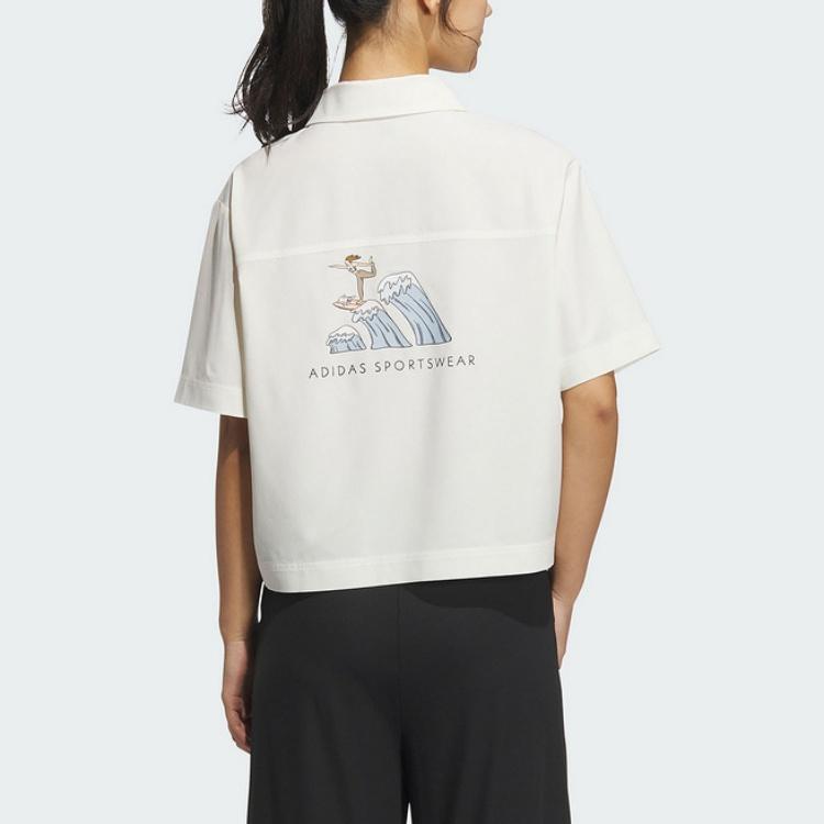 adidas Спортивная одежда Летняя коллекция 25 Удобная Мягкая Минималистичная Повседневная Футболка с коротким рукавом Женские топы Белый JN0700