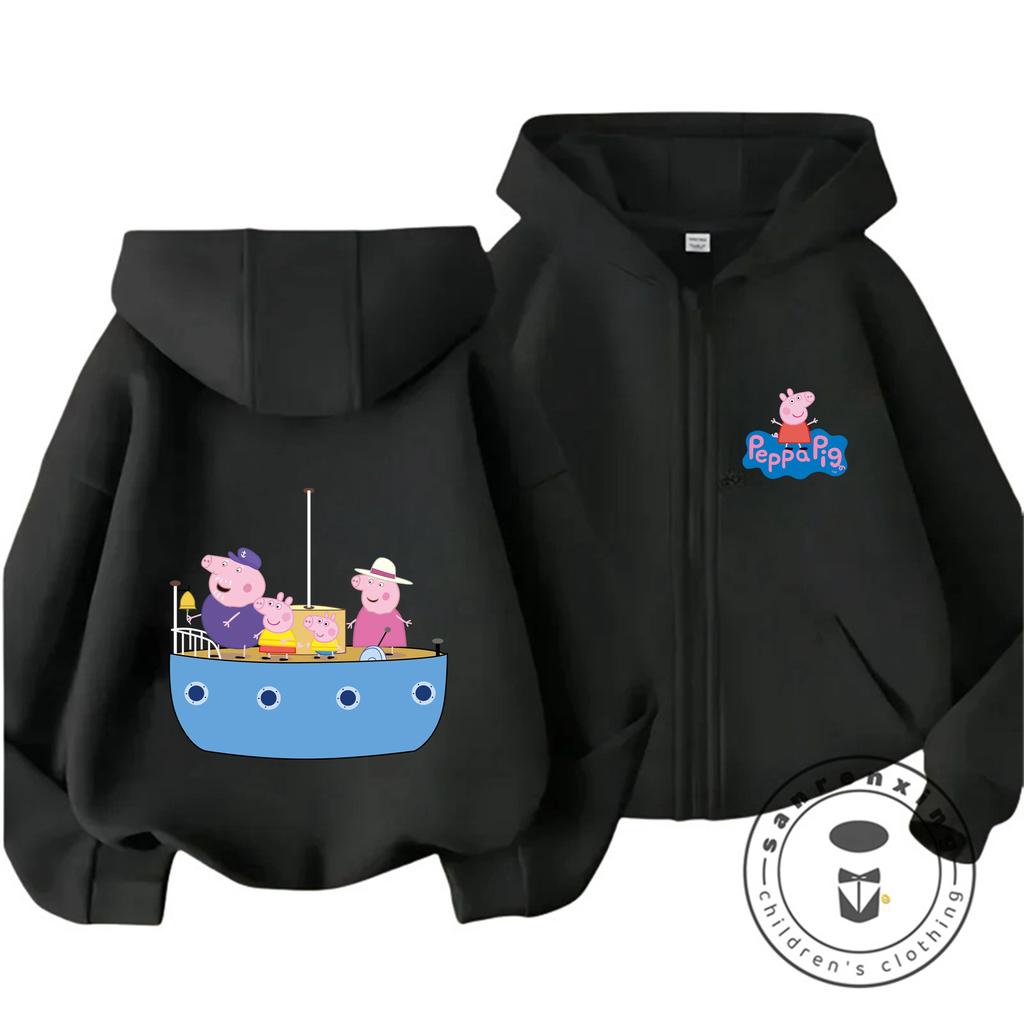 Trendy Cartoon Zipper Hoodie Cute Casual Winter Daily Wear Kids Sweatshirt Peppa Pig Children 3 14