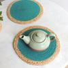 Jute Braided Placemats | Side Table Mats | Best for Bed-Side Table, Center Table, Dining Table, Shelves  Farm Mats (Teal, 30 Cm Round)