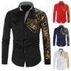 Spring And Autumn New European And American Fashion Men'S Hot Stamped Printed Shirt Slim Fit Collar Long Sleeve Shirt