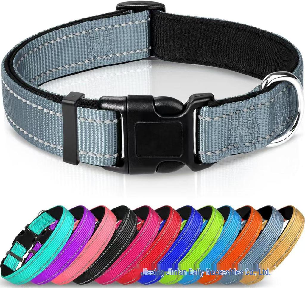 Adjustable Reflective Breathable Nylon Dog Collar and Leash Set - Medium Size