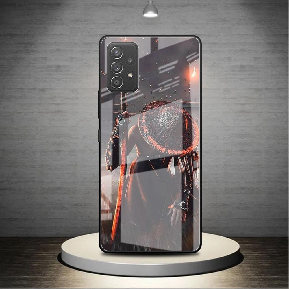 Стеклянный чехол для Samsung Galaxy A52 A71 A50 A51 A70 A21s A31 A72 A10 A12 A30 A22 5G, чехол для телефона с пейзажными чернилами, японское искусство самурая