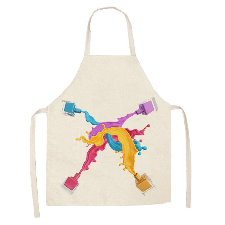 Новый льняной красочный лак для ногтей, косметика с тематическим принтом, кухонные фартуки, унисекс, званый ужин, нагрудник для приготовления пищи, забавный фартук для чистки, парикмахерский фартук