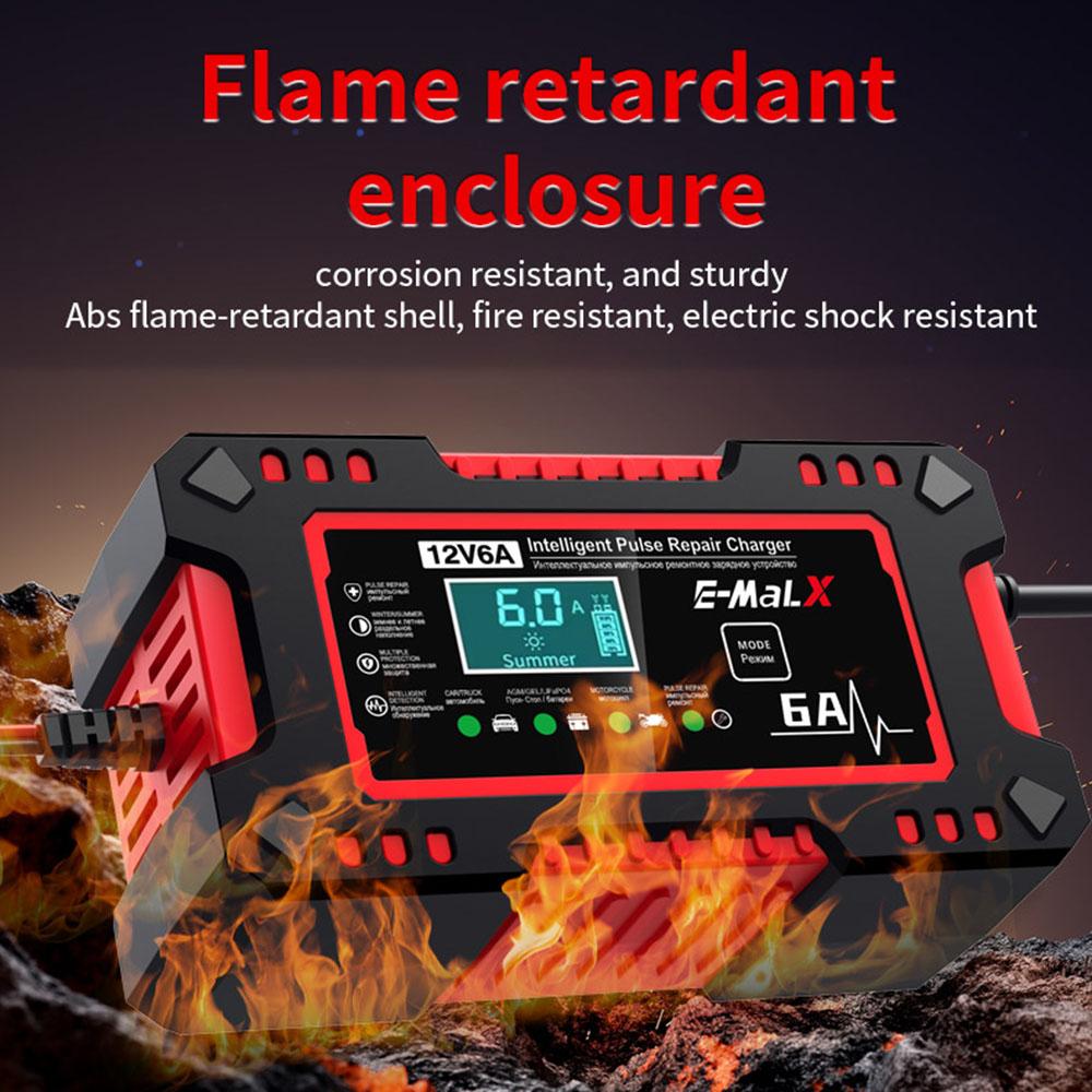 Voltage Temperature Detection For SUV Motorcycle Truck 12V 6A Digital LCD Display Car Battery Charger Intelligent Pulse Repair