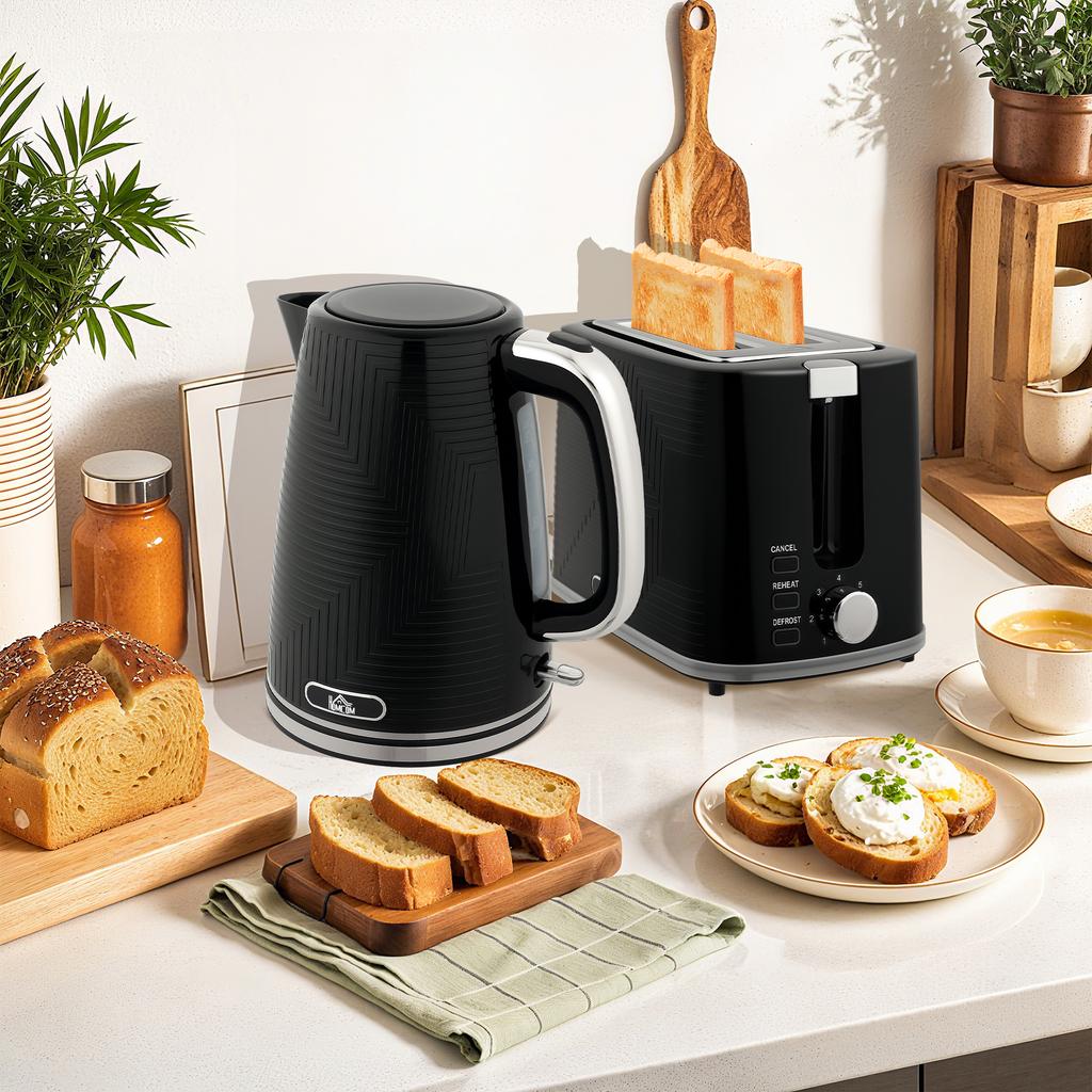 Modern Kettle and Toaster Set - Black