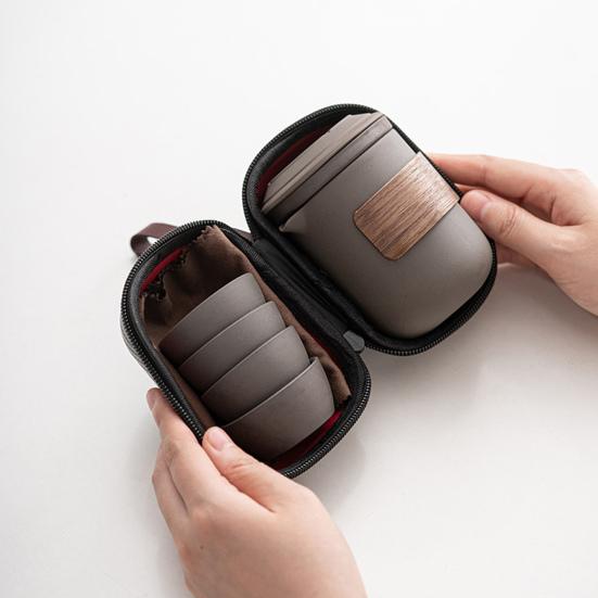 1 Set Travel Tea Set Teapot Craving Food Grade High Temperature Resistant Small Nozzle Thick Ceramic Teacups Portable Travel Drinkware