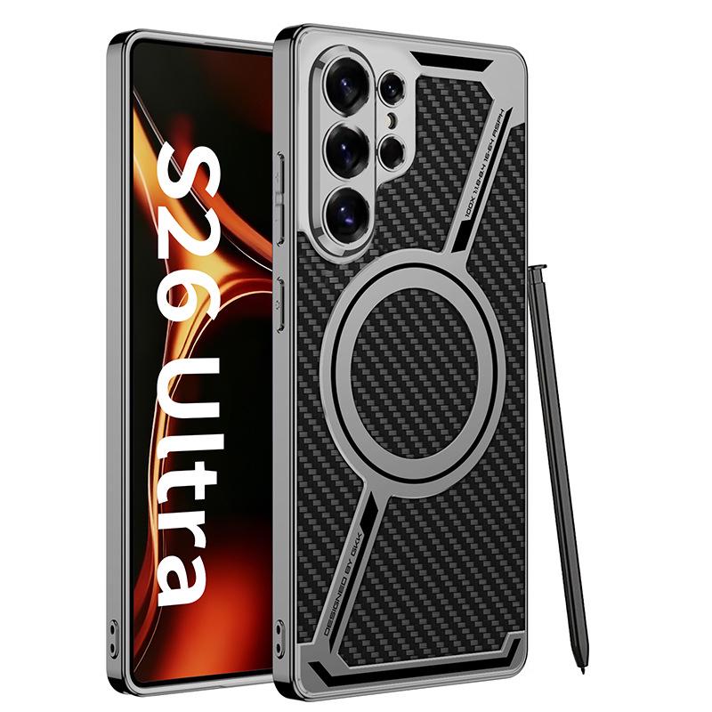 Электроplated кожаный чехол Samsung S26 Ultra Z-образной формы с магнитным кольцом