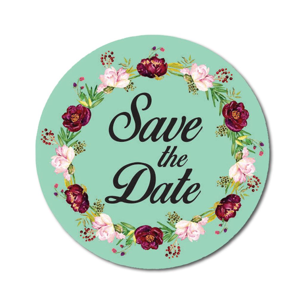 Darling Souvenir 45 Pcs Floral Wreath Black Round Save The Date Stickers Envelope Seals-1.6