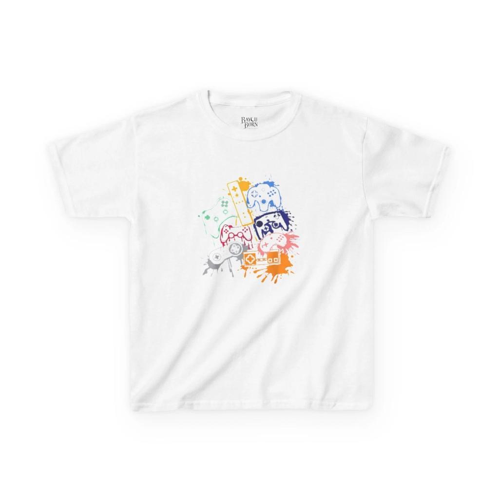 Colorful Game Controllers Kids T-Shirt | Playful Cartoon Graphic
