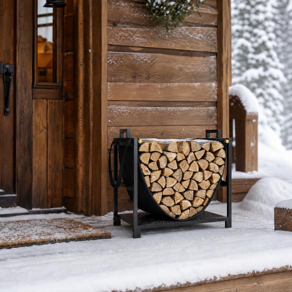 Firewood Rack 47.5 x 33 x 44cm Raised Firewood Rack with Canvas Carry Bag up to 50 kg Indoor Outdoor