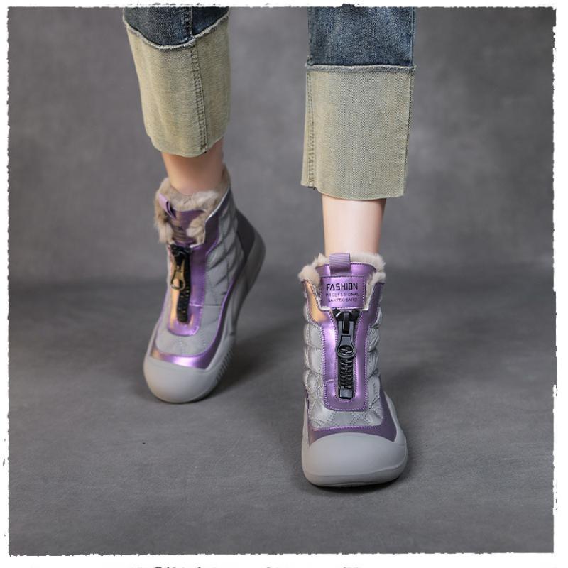 Johnature Fashion Snow Boots Women's Mixed Colors Plush Flat Shoes Casual Warm Versatile Soft Sole Short Boots