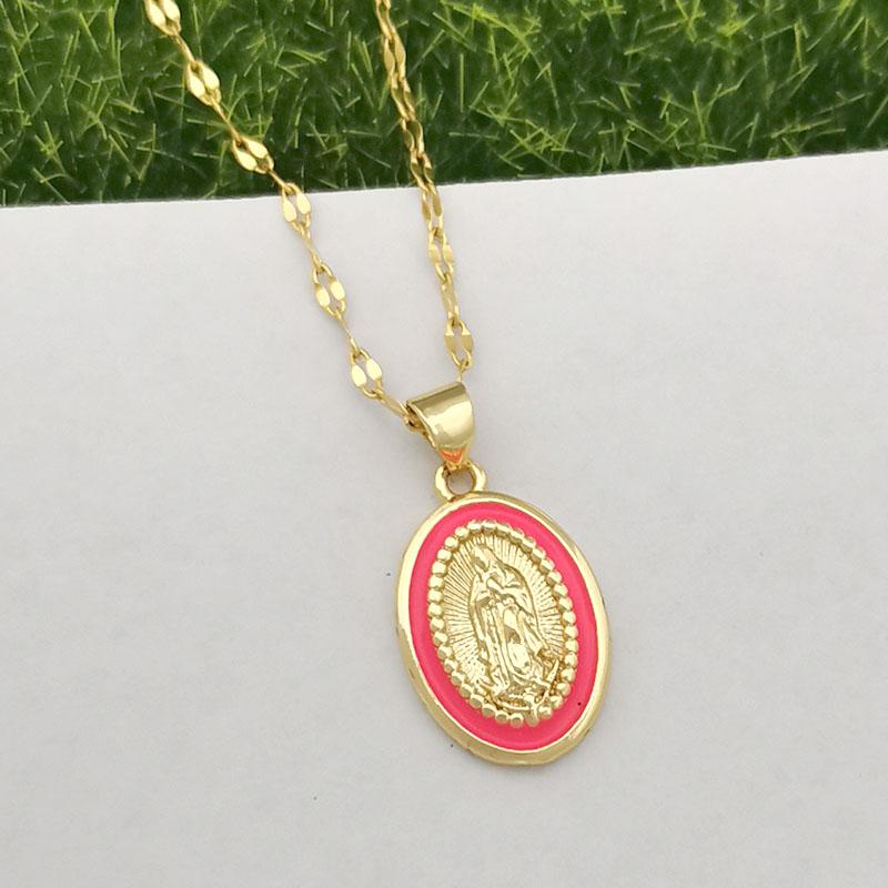 Virgin Mary Charm Pendant Necklace Choker Women Stainless Steel Silm Lips Chain Gold Enamel Candy Lucky Lady Girl Lucky