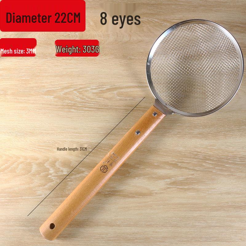 Wooden Handle Stainless Steel Slotted Spoon Mesh Strainer Colander for Noodles and Draining