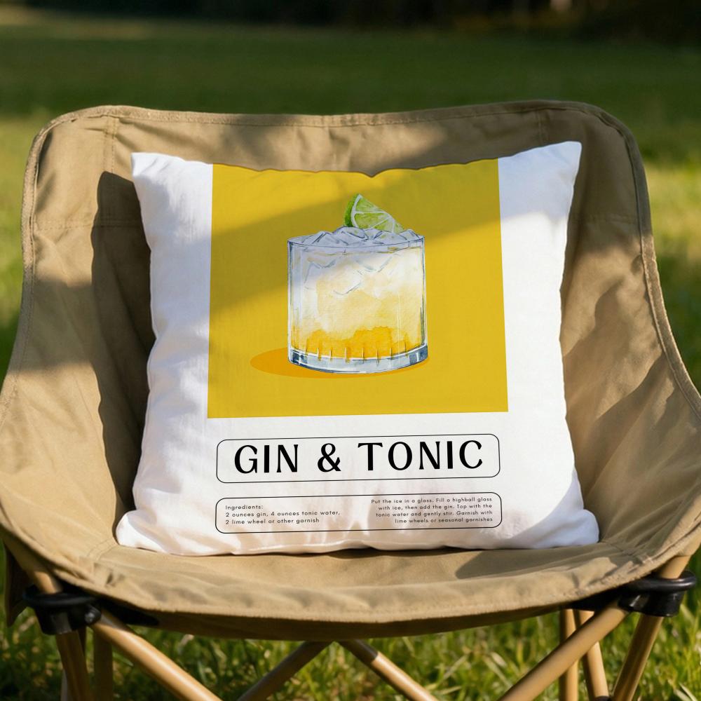 Gin Tonic Cocktail Print Cushion Cover Soft Reversible Durable Pillow Cover MultiScene Use for Home Car Daily Comfort