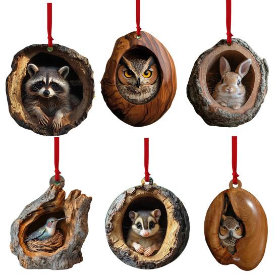 6 шт. Животное Рождественское украшение Лесное животное Подвесное украшение Милое животное 2D Плоские акриловые украшения для рождественской елки Праздничный декор для вечеринки