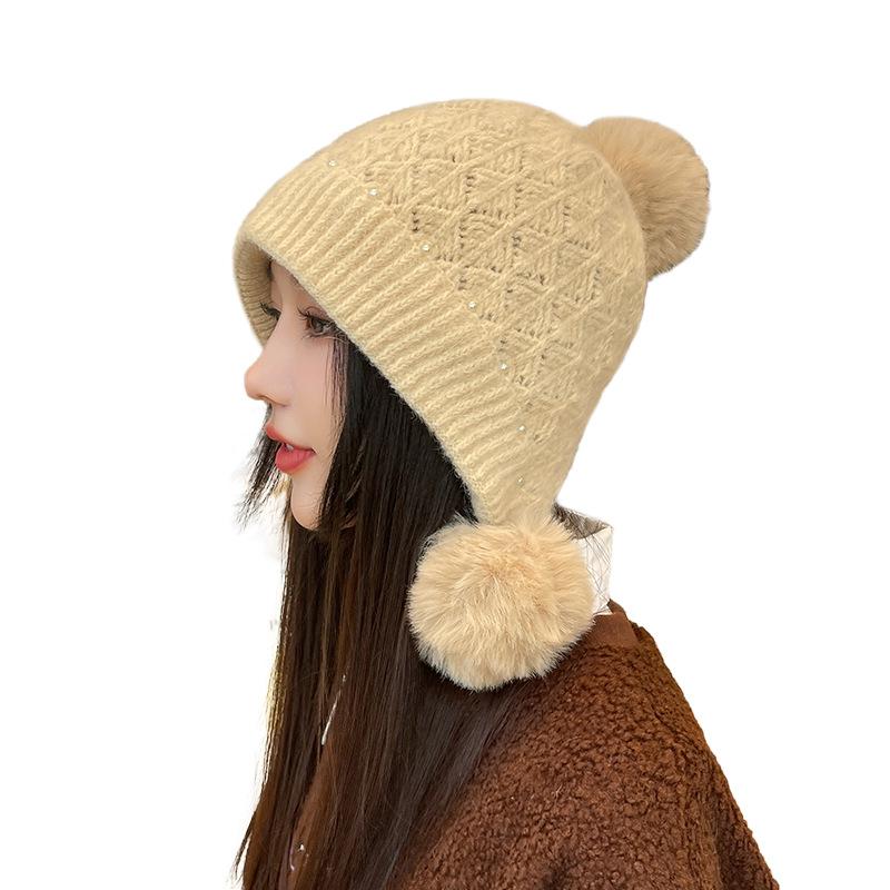 Новая осенне-зимняя женская теплая толстая вязаная шапка, модная милая ветрозащитная шапка, уличная однотонная велосипедная шапка-ушанка
