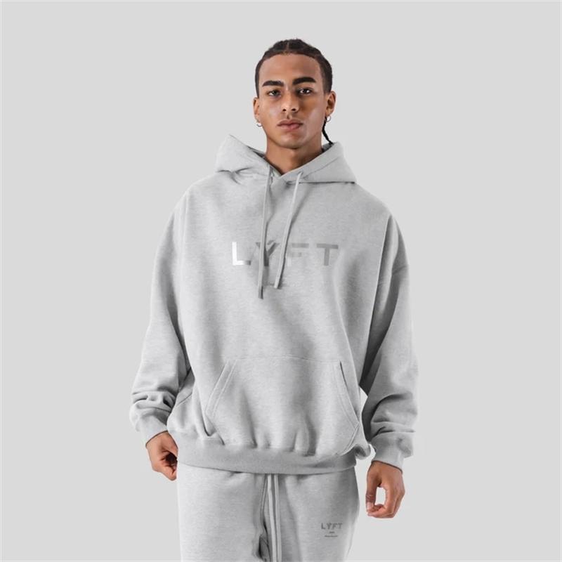 Workout‑vibe Men Hoodie Front Simple Blank Chest Motif, Sleek Modern Fitness Text Graphic Pullover for Soft Relaxed Daily Casual Wear