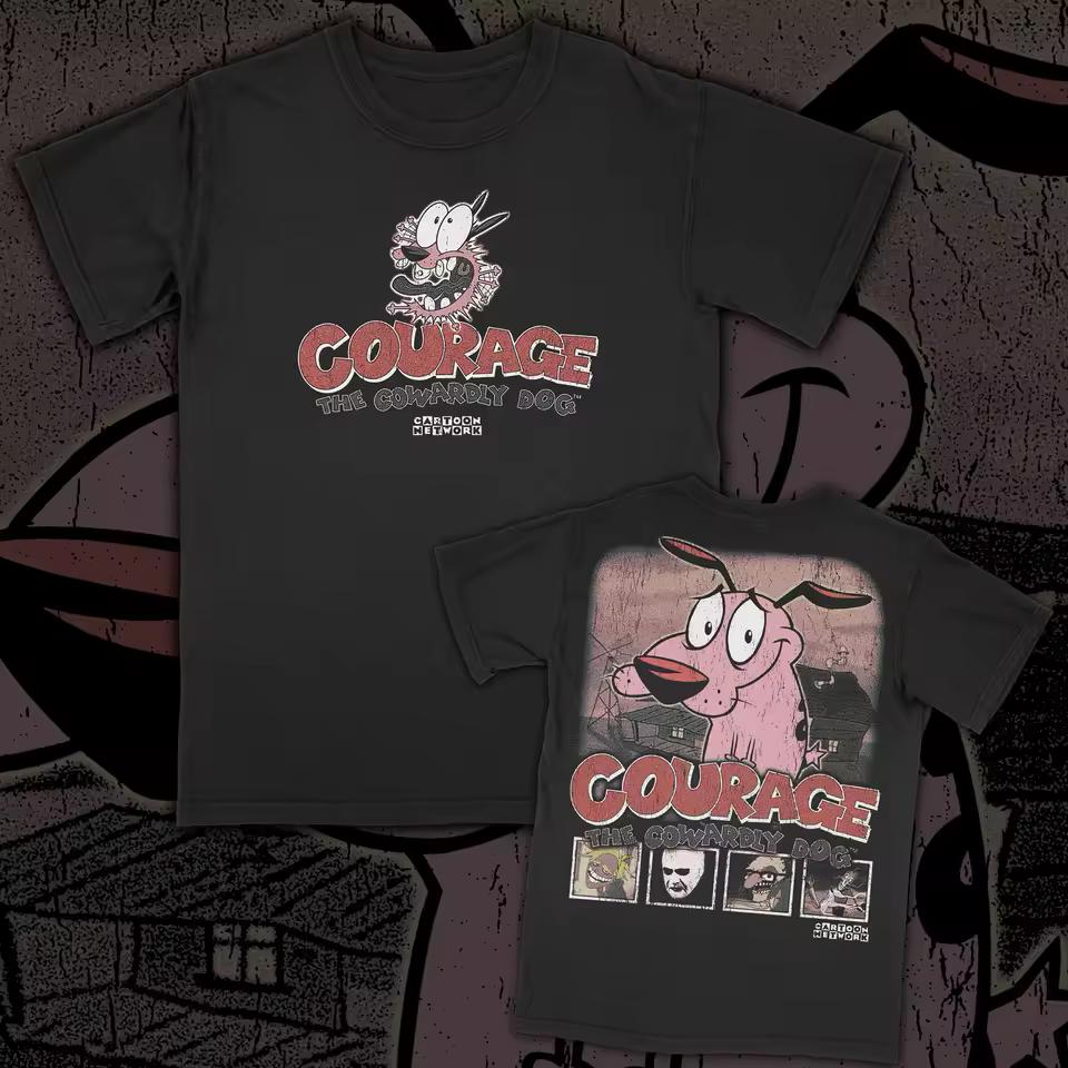 Vintage Courage The Cowardly Dog Cartoon Print T-Shirt Oversized Streetwear Retro Unisex Short Sleeve 90s Nostalgia Graphic Tee