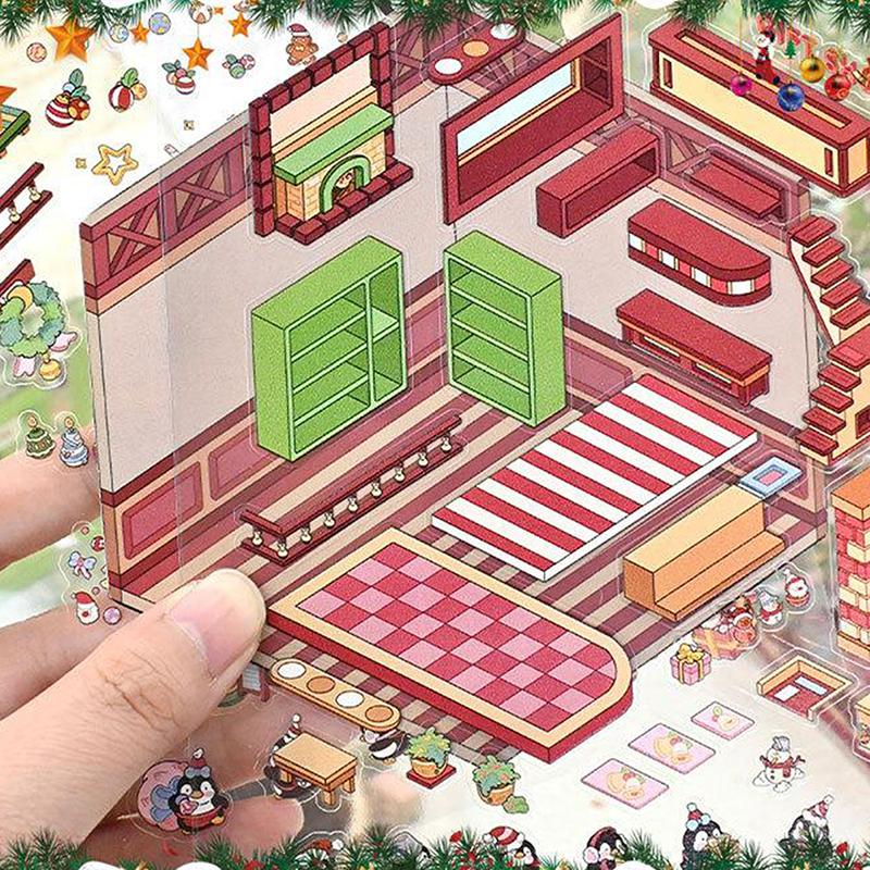 1/4 шт. Рождественские DIY 3D Ландшафтные Наклейки Миниатюрная Сцена Наклейки Кабины Сцена Наслоение Наклеивание Милые Подарок Взрослому Ребенку