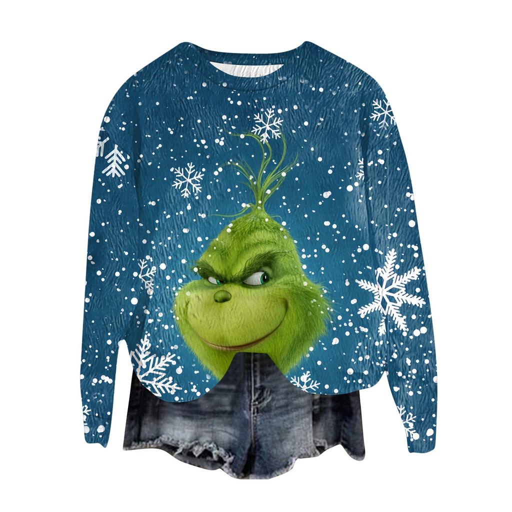 Женский модный пуловер с круглым вырезом, футболка с длинным рукавом, рождественская толстовка с принтом