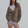 American Retro Leopard Print V-Neck Knitted Cardigan Sweater, Soft Brushed Style